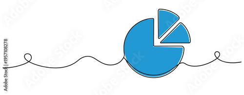 Blue pie chart with separated slice on continuous line. no editable strokes