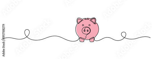 Piggy bank sitting on flat surface in simple white background. no editable strokes