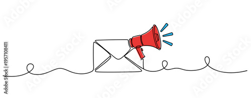 Envelope with megaphone broadcasting message on line background. no editable strokes
