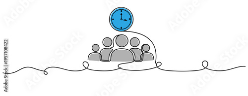 Group of people waiting beneath clock on plain white background. no editable strokes