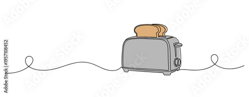Toaster with bread slices inserted on white minimalist background. no editable strokes