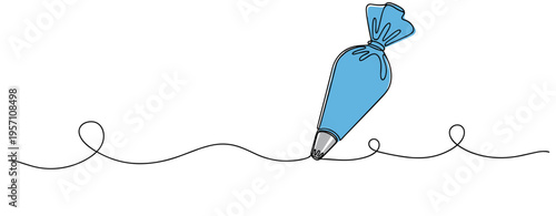 Piping bag creating swirled line on white background. no editable strokes