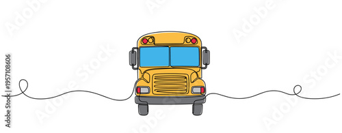 Yellow school bus front view centered on white background. no editable strokes