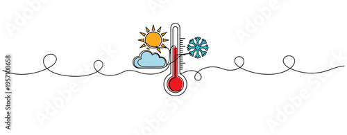 Thermometer indicating temperature extremes in line illustration. no editable strokes