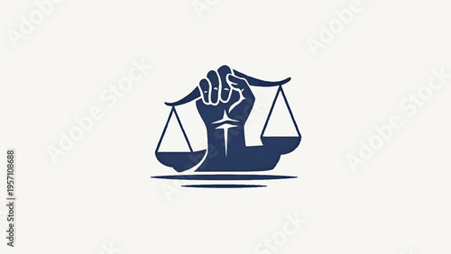 Vector illustration of hand holding justice scale icon
