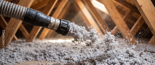 Blowing cellulose insulation into attic for energy efficiency