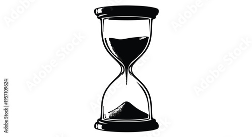 Simple hourglass timer illustration showing sand passing in a classic vintage style isolated on white and black background