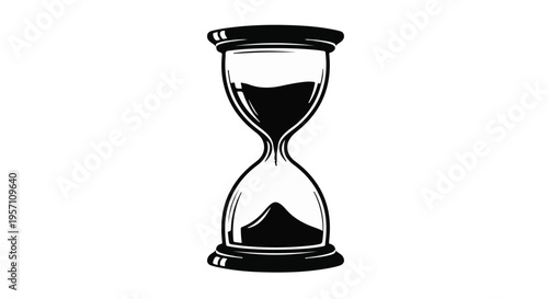 Hourglass timer with sand isolated on a clean white background in a simple classic style
