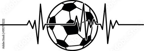 Black and white soccer ball with an electrocardiogram heartbeat line