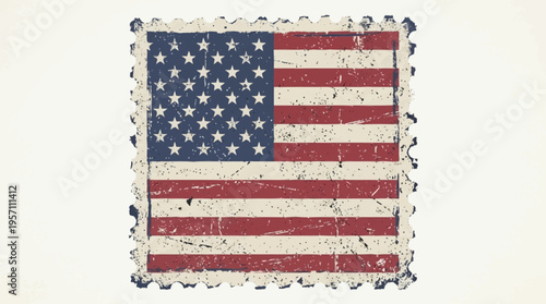 American flag stamp on postal paper with red white and blue colors