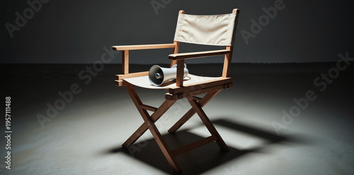 Vintage Director's Chair with Retro Megaphone – Cinematic Prop for Film Blogs, Movie Marketing, and Entertainment Industry Concepts