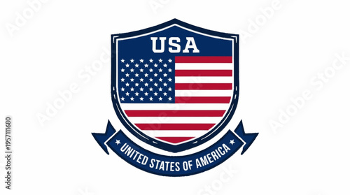 American shield emblem with USA flag and banner on white background