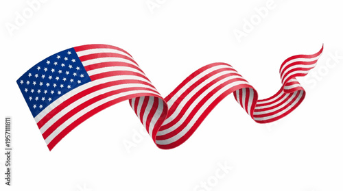 Waving American flag ribbon flows freely in the air