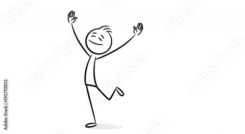 Excited Stickman Illustration on White Background Symbolizing Joy and Success