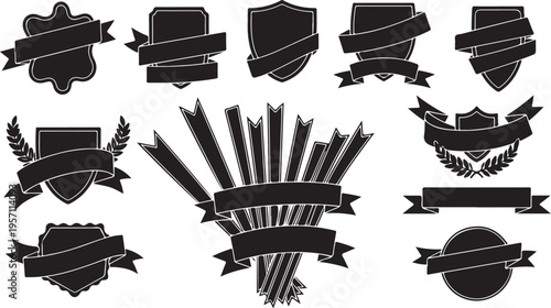 Collection of black and white label and badge icons set