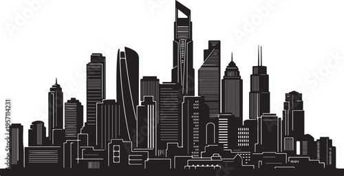 Modern city skyline with sleek skyscrapers and urban landscape