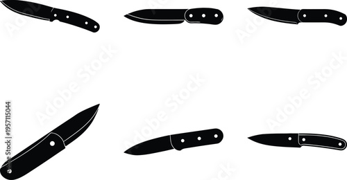 Utility and outdoor knives vector icon set silhouette
