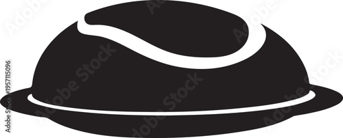 Abstract solid black fill clean silhouette vector design of a bowler hat with a transparent background, a timeless accessory