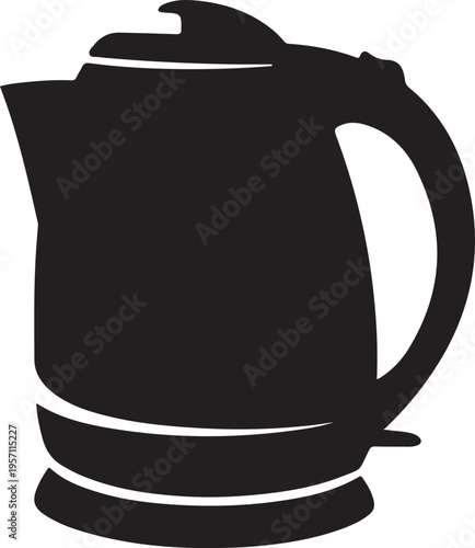 Abstract solid black fill clean silhouette vector design of a modern electric kettle on a transparent background