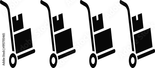 Set of Cart and Box Icons - Black and White