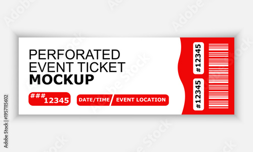 Tear-Off Event Ticket Mockup Vector Tamplate.