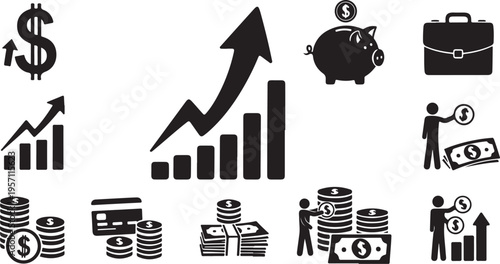 Financial icons and symbols for business and investment growth