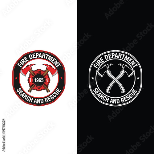 Vector illustration of a classic fire department and search and rescue emblem design with crossed axes