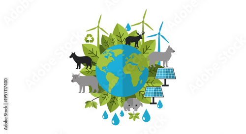 Global Ecosystem with Renewable Energy and Livestock.