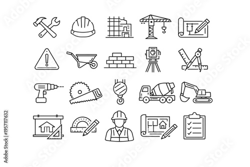 Construction and Engineering Line Icons Set