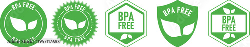BPA Free Certified Badges Set: Green Eco-Friendly 100% Bisphenol A Free Labels, Shield Stamps & Safe Product Guarantee Seals