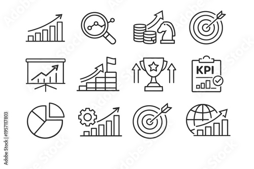 Growth and Business Analytics Line Icons Set