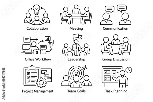 Team Collaboration and Office Work Line Icons Pack
