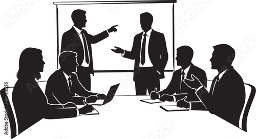 Business team meeting in a conference room with presentation