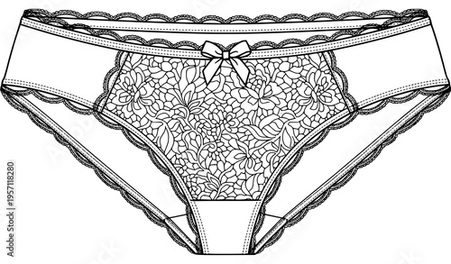 Lace lingerie panties with bow outline icon minimal fashion underwear vector isolated on white