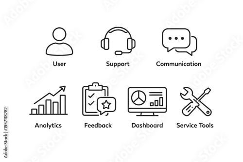 Customer Relationship Management Line Icons Set