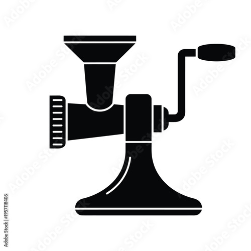 Simple black silhouette of a vintage manual meat grinder appliance