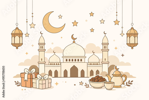 Eid Celebration Background with Islamic Elements