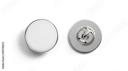 Pair of enamel pin. Empty enamel pin mockup - Blank circle white silver lapel badge mock up