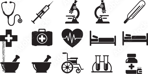 Medical icons and symbols for healthcare and medicine concepts