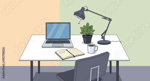 Modern Home Office Setup with Laptop and Desk Accessories.