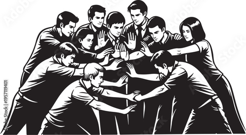 Diverse group of people forming a united human chain together