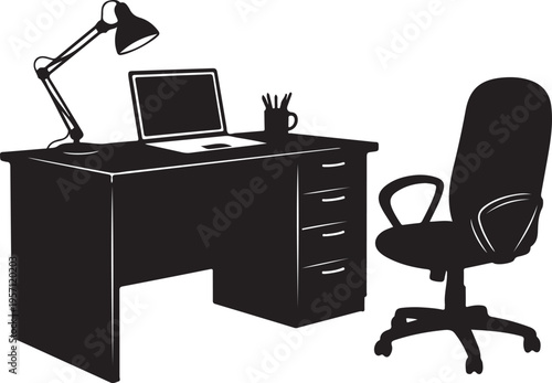 Simple office workspace with desk and chair illustration