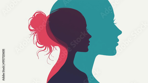 Vector illustration of two woman silhouettes in profile