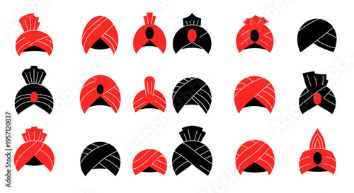flat vector Set of 18 Turban Icons isolated on White Background vector background, vector illustration