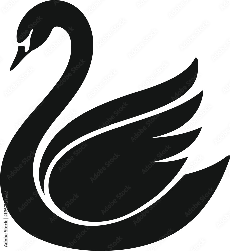 Obraz premium Clean and graceful swan logo with smooth flowing curves forming a stylish body and wing shape. Minimal black silhouette design that represents beauty, purity, elegance, and luxury. Perfect for fashion