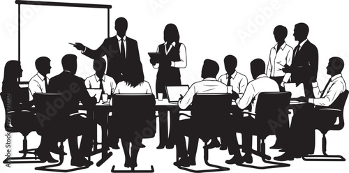 Business team meeting in a conference room with presentation