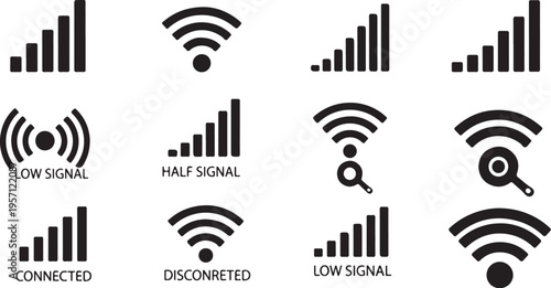 Wi-Fi signal strength icons for connectivity and internet status