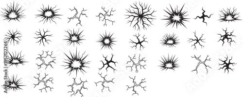 Ground crack and explosion effect icons for comics and game design vector illustration set