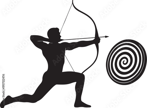Silhouette of a man aiming a bow and arrow target