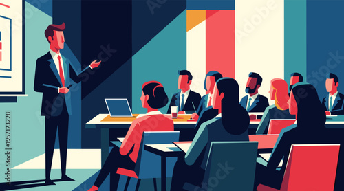 Businessman presenting to colleagues during corporate meeting session